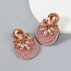 Exaggerated Geometric Alloy Glass Diamondencrusted Round Earrings For Women