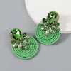 Exaggerated Geometric Alloy Glass Diamondencrusted Round Earrings For Women