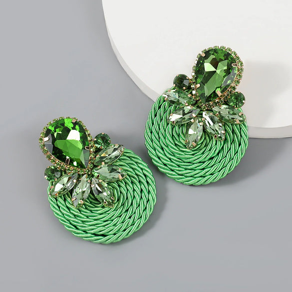 Exaggerated Geometric Alloy Glass Diamondencrusted Round Earrings For Women