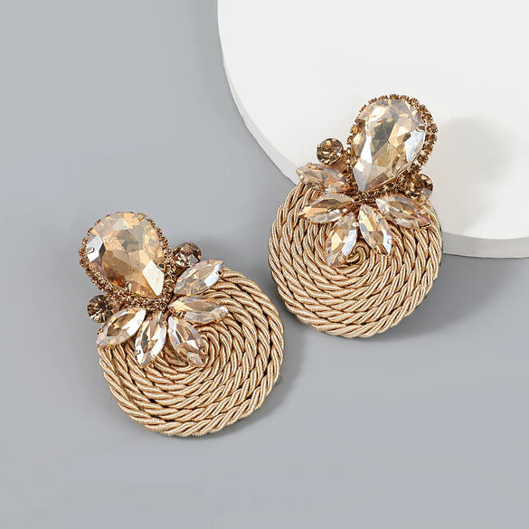 Exaggerated Geometric Alloy Glass Diamondencrusted Round Earrings For Women