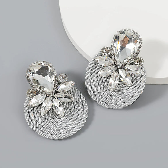 Exaggerated Geometric Alloy Glass Diamondencrusted Round Earrings For Women