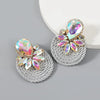 Exaggerated Geometric Alloy Glass Diamondencrusted Round Earrings For Women