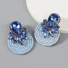 Exaggerated Geometric Alloy Glass Diamondencrusted Round Earrings For Women