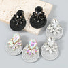 Exaggerated Geometric Alloy Glass Diamondencrusted Round Earrings For Women