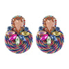 Exaggerated Geometric Alloy Glass Diamondencrusted Round Earrings For Women