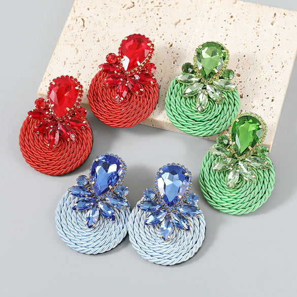 Exaggerated Geometric Alloy Glass Diamondencrusted Round Earrings For Women