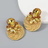 Exaggerated Geometric Alloy Glass Diamondencrusted Round Earrings For Women