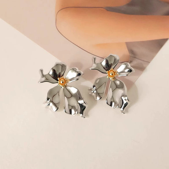 Exaggerated Geometric Alloy Statement Earrings With Electroplated Finish For Women And Men