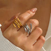 Exaggerated Geometric Irregular Open Stainless Steel Ring For Ladies With 18K Gold Plated Electroplating