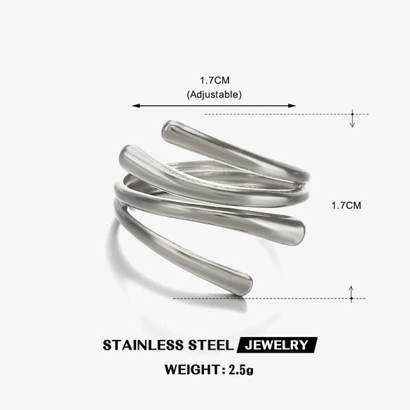 Exaggerated Geometric Irregular Open Stainless Steel Ring For Ladies With 18K Gold Plated Electroplating