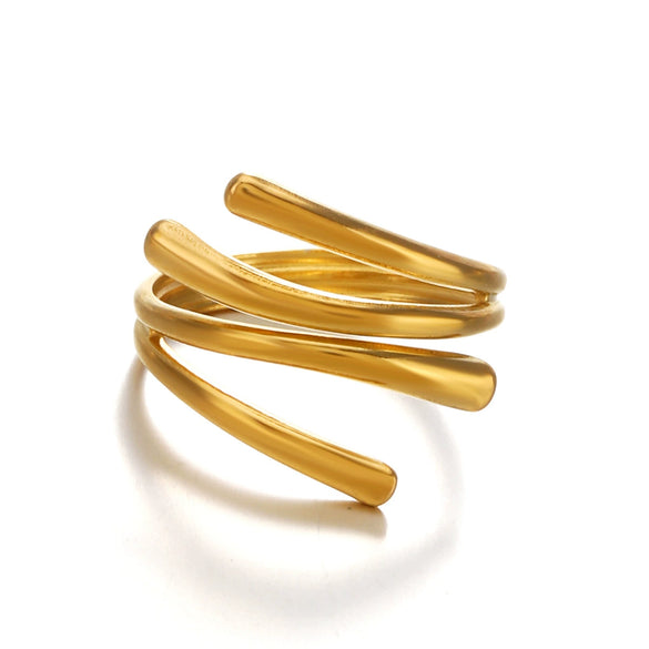 Exaggerated Geometric Irregular Open Stainless Steel Ring For Ladies With 18K Gold Plated Electroplating