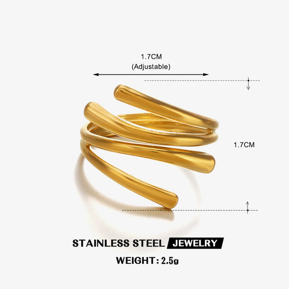 Exaggerated Geometric Irregular Open Stainless Steel Ring For Ladies With 18K Gold Plated Electroplating
