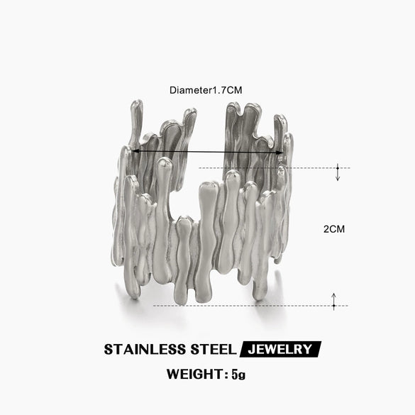 Exaggerated Geometric Line Opening Adjustable Stainless Steel Ring For Women With Electroplating Design