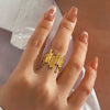 Exaggerated Geometric Line Opening Adjustable Stainless Steel Ring For Women With Electroplating Design