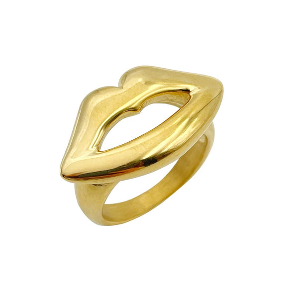 Exaggerated Geometric Lip Print Kiss Design Hollow Joker Ring Stainless Steel Jewelry With Electroplating