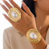 Exaggerated Geometric Oval Wide Bracelet Iron Imitation Pearl Electroplated