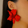 Exaggerated Geometric Pleated Baking Paint Flower Alloy Earrings For Women