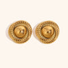 Exaggerated Geometric Round Pattern Button Stud Earrings For Women In Electroplated Stainless Steel Statement Jewelry