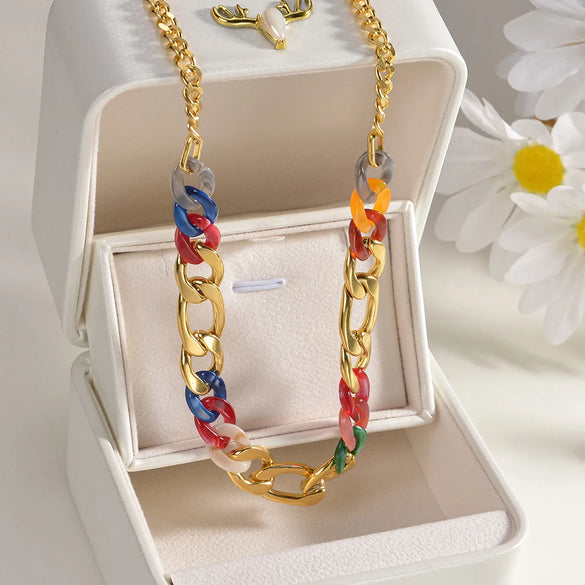 Exaggerated Geometric Stainless Steel Arylic Wholesale Necklace