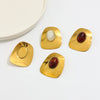 Exaggerated Geometric Stainless Steel Stud Earrings With Polished Finish Retro Ombre Resin Gemstones And Gold Electroplated Detail