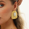 Exaggerated Geometric Stainless Steel Stud Earrings With Polished Finish Retro Ombre Resin Gemstones And Gold Electroplated Detail