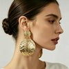 Exaggerated Geometric Statement Earrings In Iron Alloy With Metallic Electroplated Finish And Stainless Steel Posts
