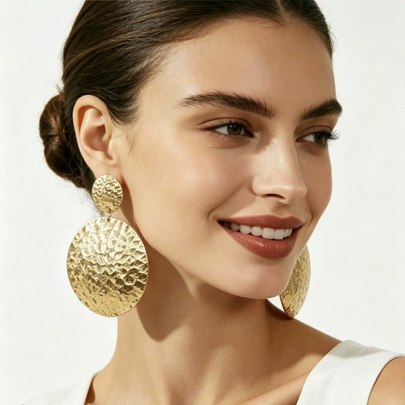 Exaggerated Geometric Statement Earrings In Iron Alloy With Metallic Electroplated Finish And Stainless Steel Posts