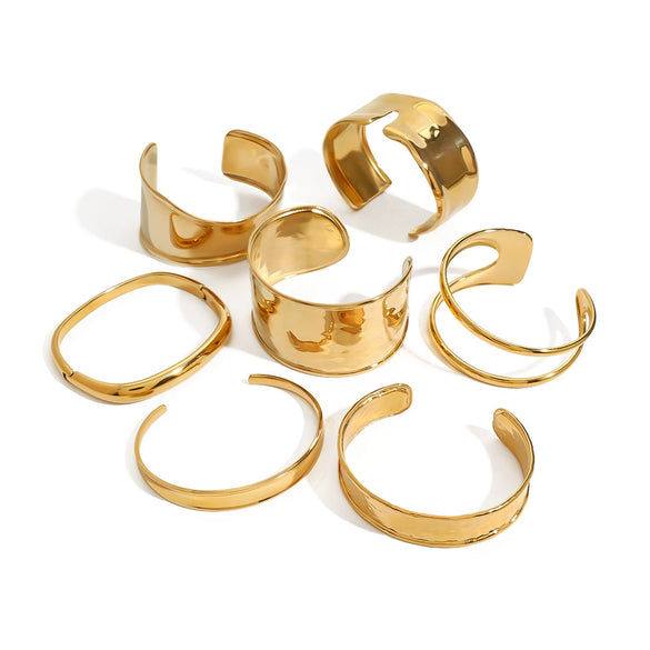Exaggerated Gold Opening Bracelet In Stainless Steel With Geometric Style And Electroplating