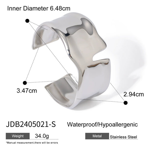Exaggerated Gold Opening Bracelet In Stainless Steel With Geometric Style And Electroplating