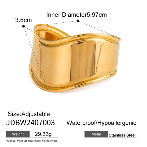 Exaggerated Gold Opening Bracelet In Stainless Steel With Geometric Style And Electroplating