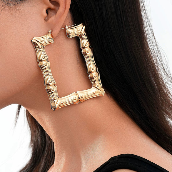 Exaggerated Golden Circle Hiphop Street Dance Earrings Earrings Oversized Bamboo Earrings