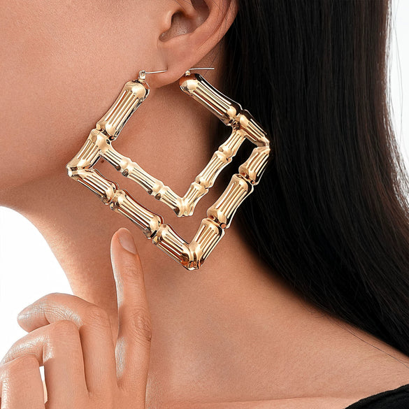 Exaggerated Golden Circle Hiphop Street Dance Earrings Earrings Oversized Bamboo Earrings
