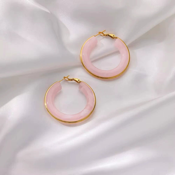 Exaggerated Gradient Color Retro Ins Style Cshaped Acrylic Inlaid Resin Hoop Earrings