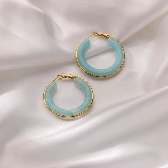 Exaggerated Gradient Color Retro Ins Style Cshaped Acrylic Inlaid Resin Hoop Earrings