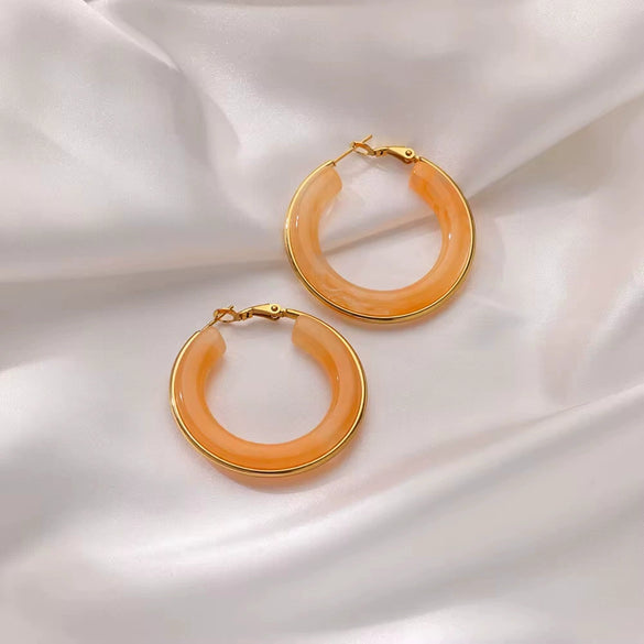 Exaggerated Gradient Color Retro Ins Style Cshaped Acrylic Inlaid Resin Hoop Earrings