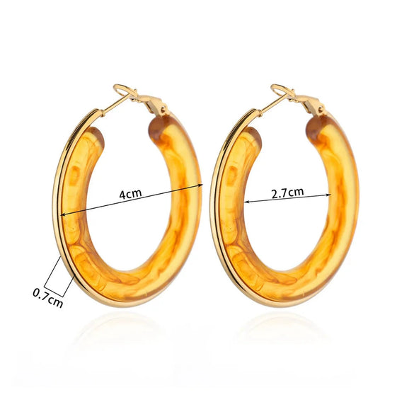 Exaggerated Gradient Color Retro Ins Style Cshaped Acrylic Inlaid Resin Hoop Earrings