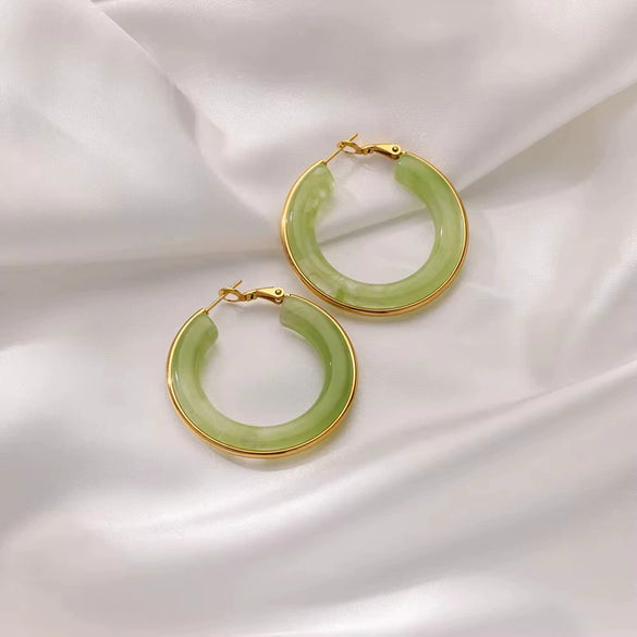 Exaggerated Gradient Color Retro Ins Style Cshaped Acrylic Inlaid Resin Hoop Earrings