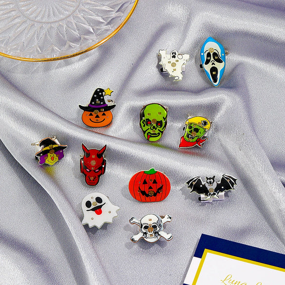 Exaggerated Halloween Luminous Acrylic Brooch With Funny Led Cartoon Ghost Bat Pumpkin Head Badge Electroplated Costume Accessories