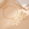Exaggerated Hammered Metal Flower Geometric Pendant Clavicle Necklace Iron Alloy Material With Electroplating