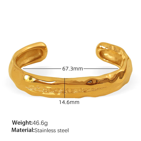 Exaggerated Heavy Industry Irregular Lava Texture Open 316L Stainless Steel Bracelet For Women With Electroplating Treatment And Geometric Style