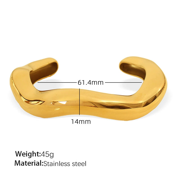 Exaggerated Heavy Industry Irregular Lava Texture Open 316L Stainless Steel Bracelet For Women With Electroplating Treatment And Geometric Style