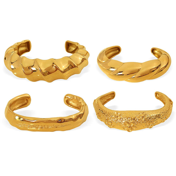 Exaggerated Heavy Industry Irregular Lava Texture Open 316L Stainless Steel Bracelet For Women With Electroplating Treatment And Geometric Style