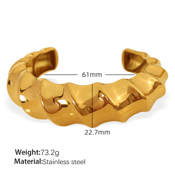 Exaggerated Heavy Industry Irregular Lava Texture Open 316L Stainless Steel Bracelet For Women With Electroplating Treatment And Geometric Style
