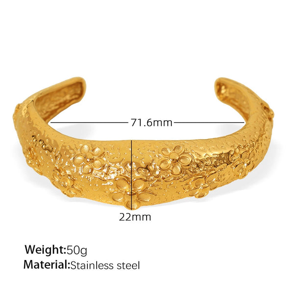 Exaggerated Heavy Industry Irregular Lava Texture Open 316L Stainless Steel Bracelet For Women With Electroplating Treatment And Geometric Style