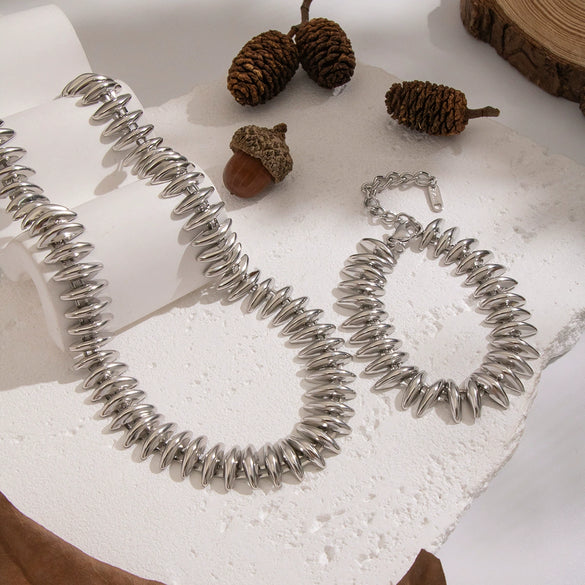 Exaggerated Heavyduty Handmade Stainless Steel Electroplated Bullet Necklace And Bracelet Jewelry Accessories For Women