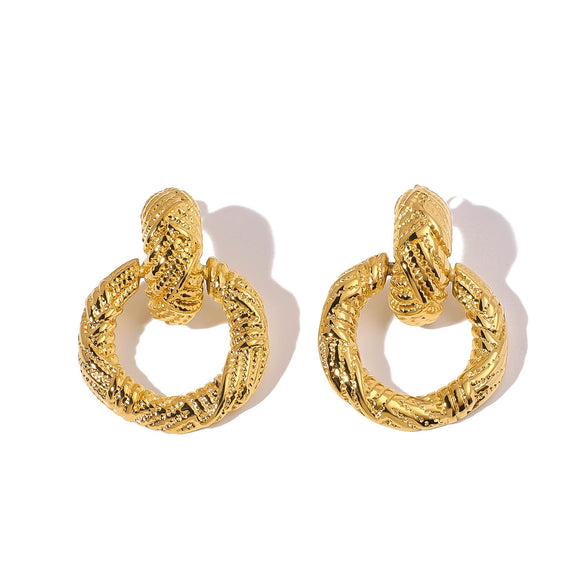 Exaggerated High End Circle Stainless Steel Women's Earrings With Geometric Design And 18K Vacuum Plating In Furnace