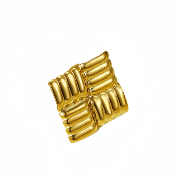 Exaggerated Highend Titanium Steel And Stainless Steel Ring And Bracelet With Concave And Convex Hammer Pattern Geometric Style Electroplated For Women