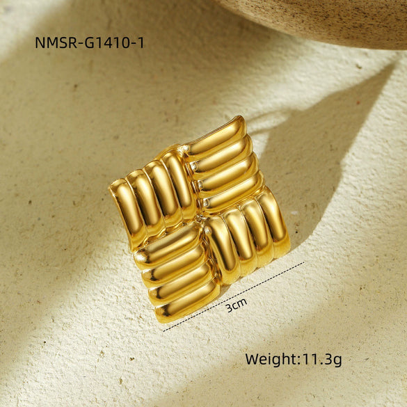 Exaggerated Highend Titanium Steel And Stainless Steel Ring And Bracelet With Concave And Convex Hammer Pattern Geometric Style Electroplated For Women