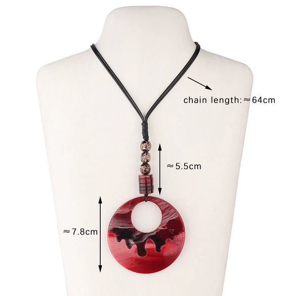 Exaggerated Hollow Acrylic Resin Pendant Necklace With Leather Rope Chain For Women