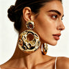 Exaggerated Hollow Round Pendant Earrings With Irregular Wave Pattern Electroplated Iron Alloy Geometric Statement Jewelry With Stainless Steel Ear Posts